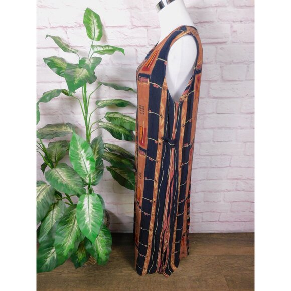 Sag Harbor Vtg Sleeveless Tribal Print Maxi Dress Brown Boho Large - Picture 4 of 11